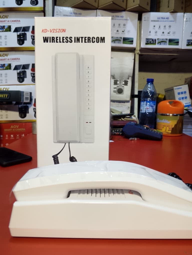 Wireless rechargeable Intercom with non-digital display.