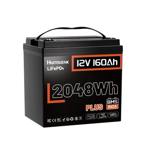 12V 160Ah Plus LiFePO4 Battery with 150A Low-Temp Protection BMS – 2048Wh Usable Energy for RV & Marine
